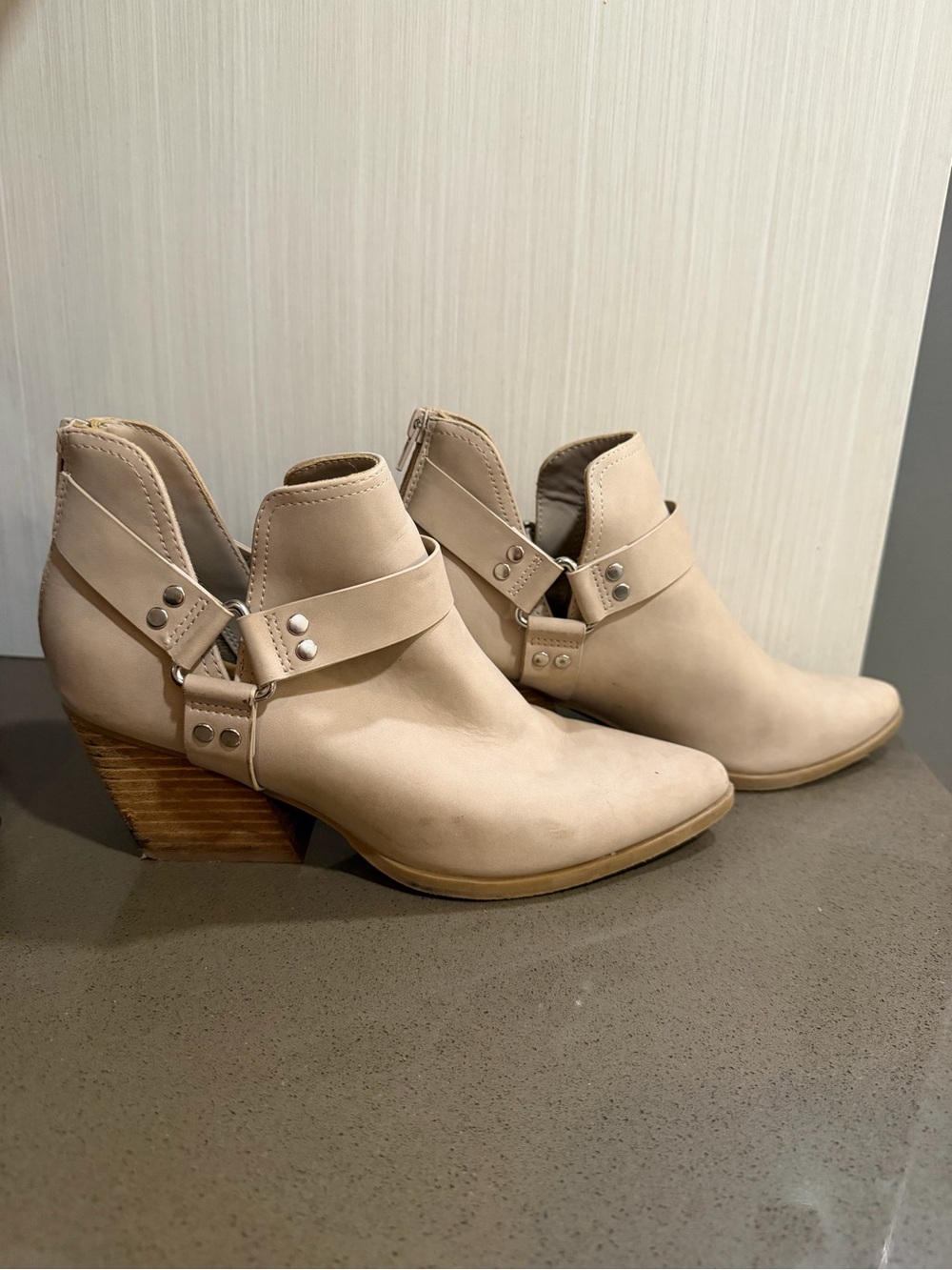 Women's Beige Suede Ankle Booties with Strap Detail
